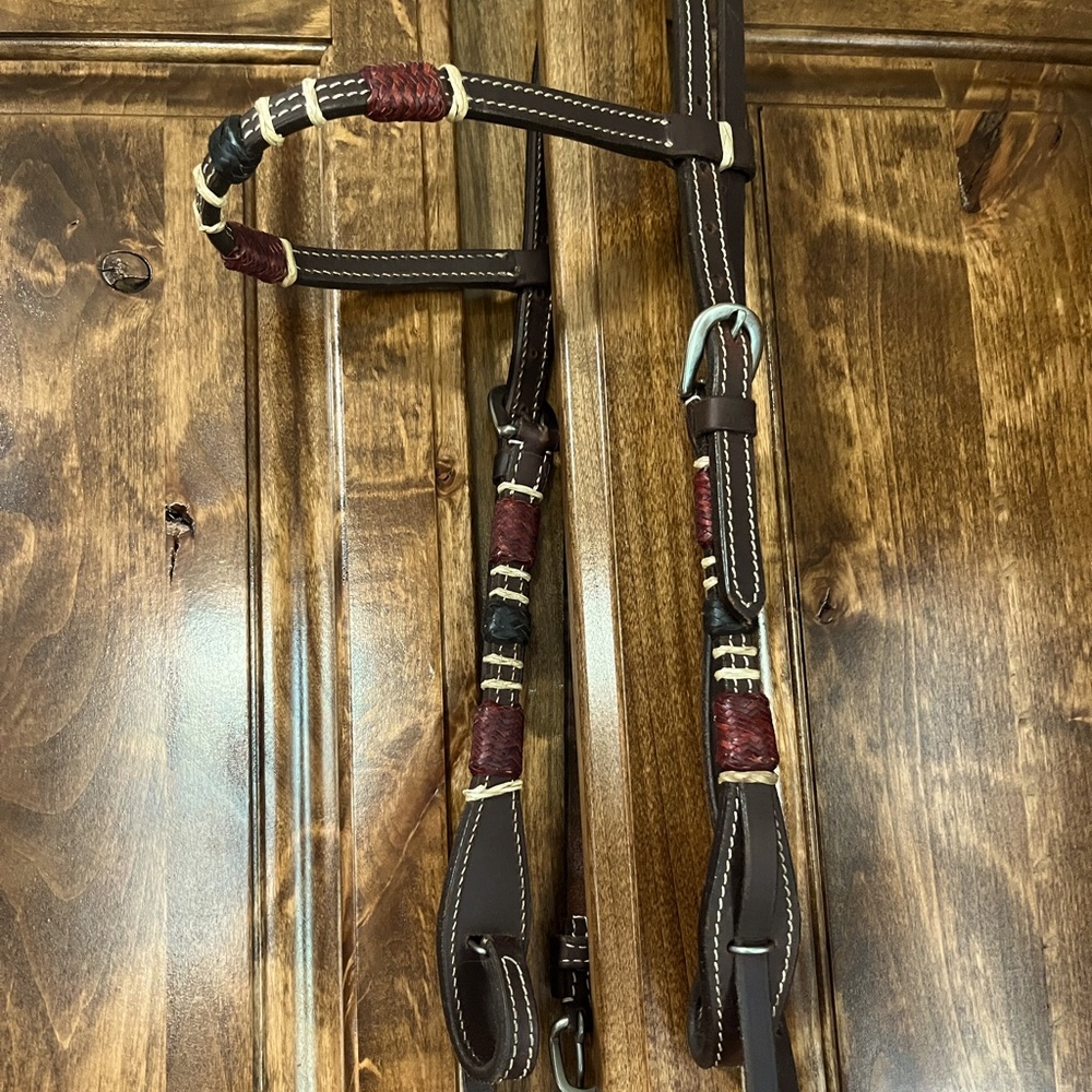 Horse size leather rawhide Headstall